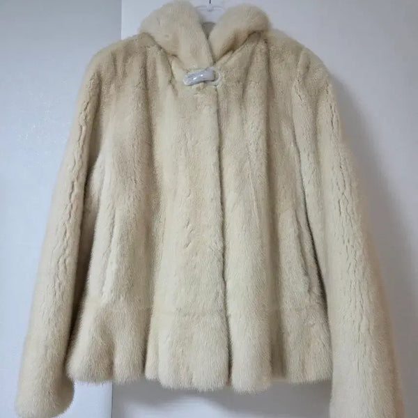 [BUNJANG] Ivory Hooded Short Mink Coat / 진도 숏 아이보리후두 밍크코트