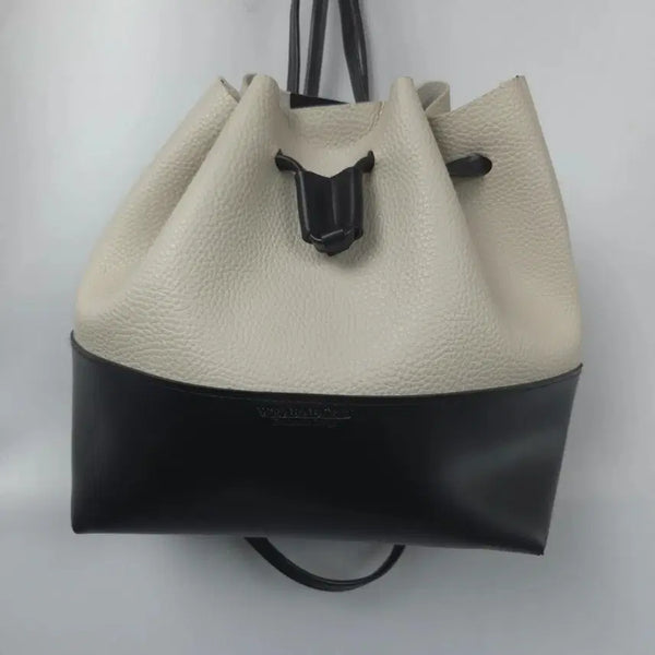 [BUNJANG] Ivory Black Color Block Drawstring Backpack Bag / 아이보리 블랙 배색 복조리 백팩 가방
