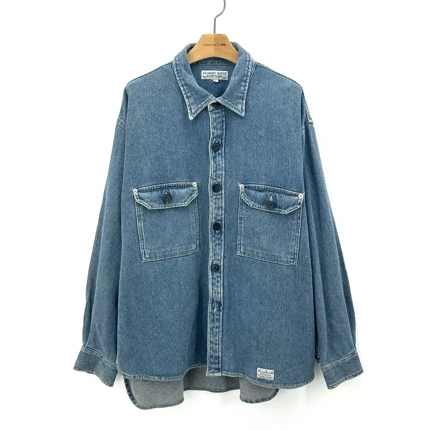 [BUNJANG] KEARNEY HOUSE Elbow Patch Washing Two-Pocket Denim Shirt / [KEARNEY HOUSE] 커니하우스 엘보패치 워싱 투포켓 데님셔츠