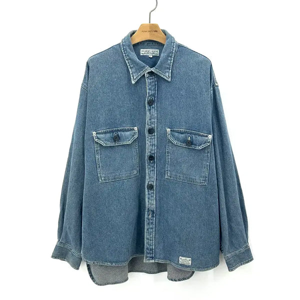 [BUNJANG] KEARNEY HOUSE Elbow Patch Washing Two-Pocket Denim Shirt / [KEARNEY HOUSE] 커니하우스 엘보패치 워싱 투포켓 데님셔츠
