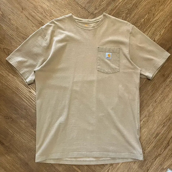 [BUNJANG] Carhartt Logo Short Sleeve T-Shirt Beige / N325 칼하트 로고 반팔 베이지