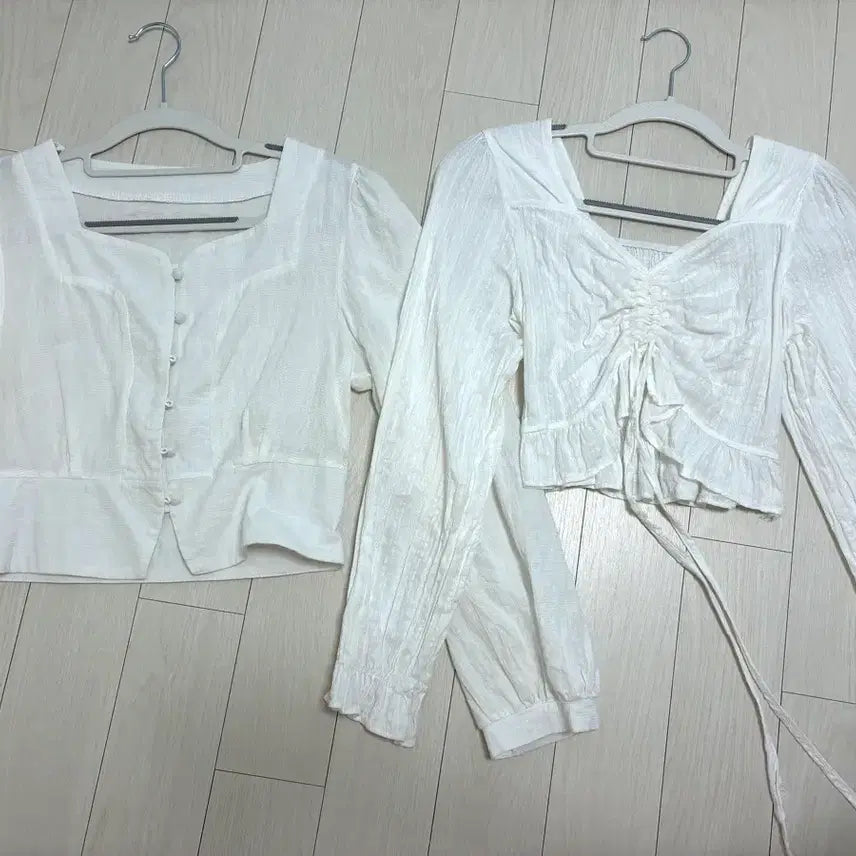 [BUNJANG] White Crop Blouse 2-Piece Set / 화이트 크롭 블라우스 2종 세트