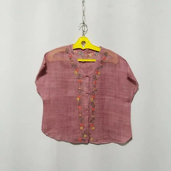 [BUNJANG] Ramie Blouse - Light Pink with Floral Embroidery / 마185 모시상의