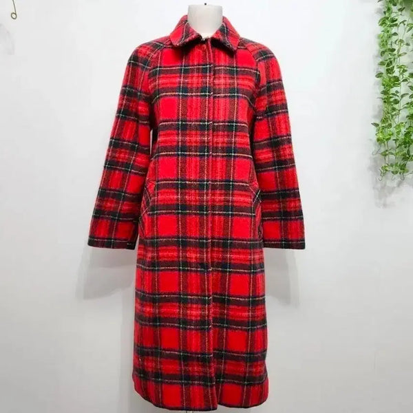 [BUNJANG] McGregor Wool Check Long Coat (Red/Black, Size M) / 맥그리거 모직  체크 코트  M 사이즈