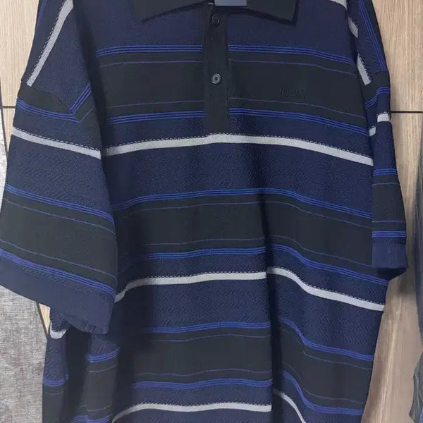 [BUNJANG] JUUN.J Striped T-Collar Knit Blue M / 준지 스트라이프 티칼라 니트 블루 m