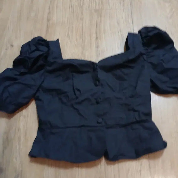 [BUNJANG] Black Puff Sleeve Cropped Blouse / 블랙 퍼프 소매 블라우스/크롭반팔/44.55