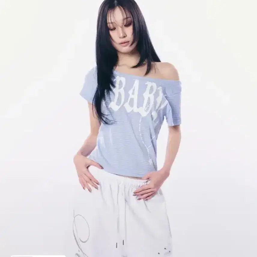 [BUNJANG] SETUP EXE Baby Wide Neck Top - Stripe Blue / 셋업이엑스이 BABY WIDE NECK TOP / STRIPE BLUE 원숄더 베이비 와이드 넬 탑 스트라이프 블루