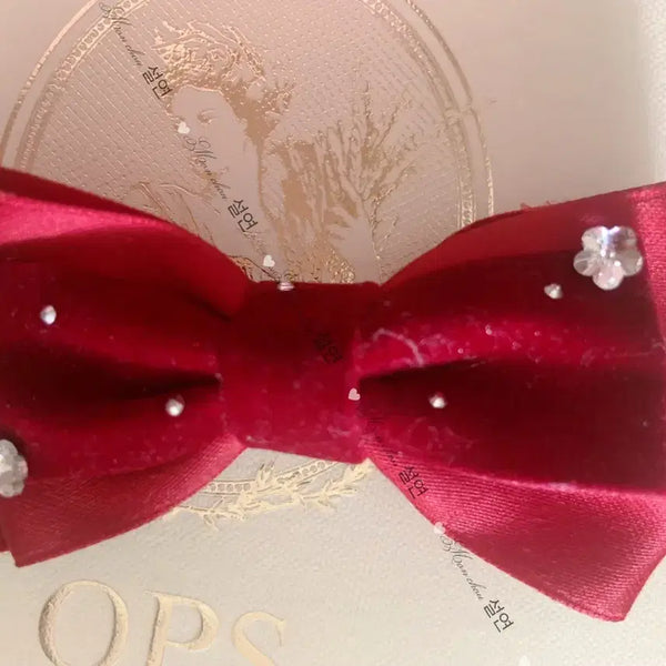 [BUNJANG] Velvet Ribbon Hairpin with Cubic / 1개 벨벳 헤어핀/ 프렌치 로맨틱 궁정 로코코 리본부르고뉴 큐빅  반짝이 헤어핀