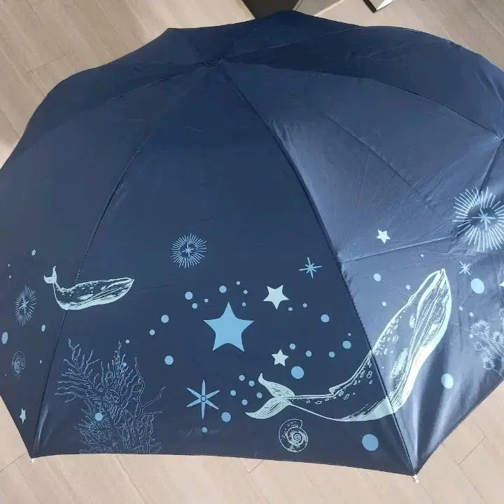 [BUNJANG] Whale and Star Pattern Sun Umbrella Navy / 고래 별 패턴 양산 네이비