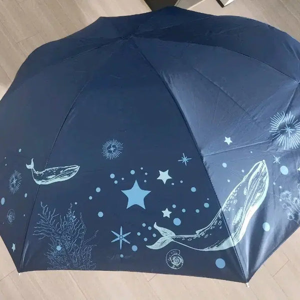 [BUNJANG] Whale and Star Pattern Sun Umbrella Navy / 고래 별 패턴 양산 네이비