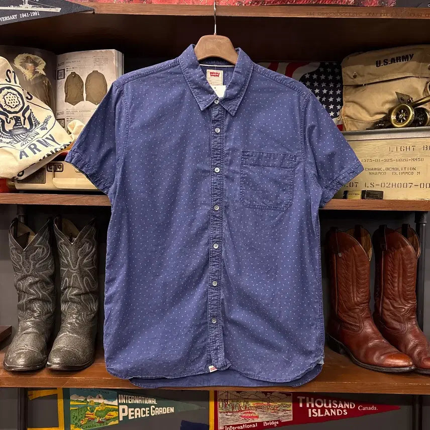 [BUNJANG] Levi's 00s All Over Dot Pattern Selvedge Redloop Lining Short Sleeve Shirt (M) / 00s 리바이스 올오버 도트 패턴 셀비지 레드루프 라이닝 반팔셔츠 N2276