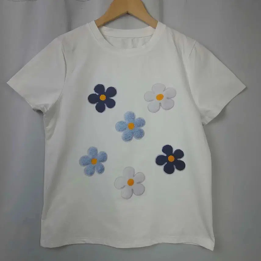 [BUNJANG] S-M Printing White Short Sleeve T-Shirt / 여S-M 프린팅 화이트 반팔 티셔츠