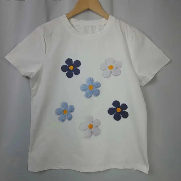 [BUNJANG] S-M Printing White Short Sleeve T-Shirt / 여S-M 프린팅 화이트 반팔 티셔츠