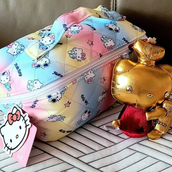 [BUNJANG] Sanrio Hello Kitty Pastel Rainbow Pouch + Gold Kitty Keyring / 산리오 정품 헬로키티 파스텔 레인보우 파우치 + 골드 키티 키링(새상품)