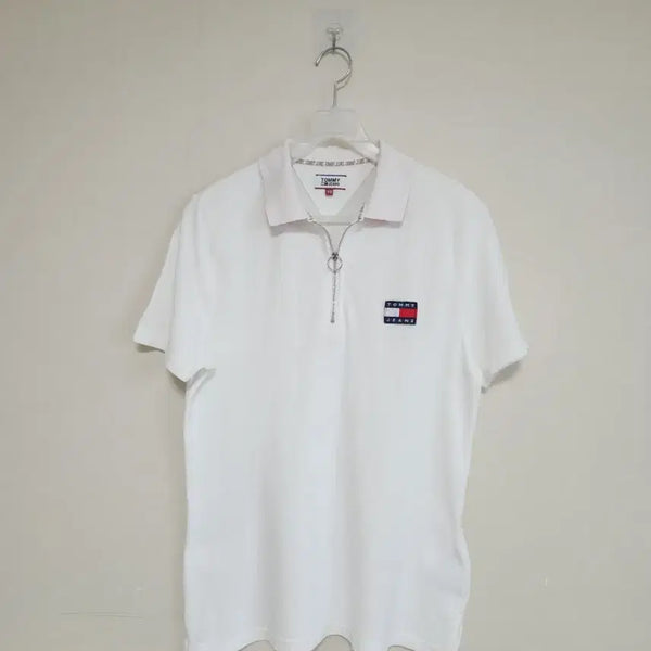 [BUNJANG] Tommy Jeans White Half-Zip Collar T-Shirt Size 90 / 타미진스 반집업카라티 화이트. 90