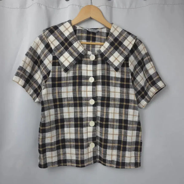 [BUNJANG] A'eight Seconds Checked Cardigan Short Sleeve Blouse / 새상품급) 여S 에잇세컨즈 체크 가디건 셔츠 반팔 블라우스