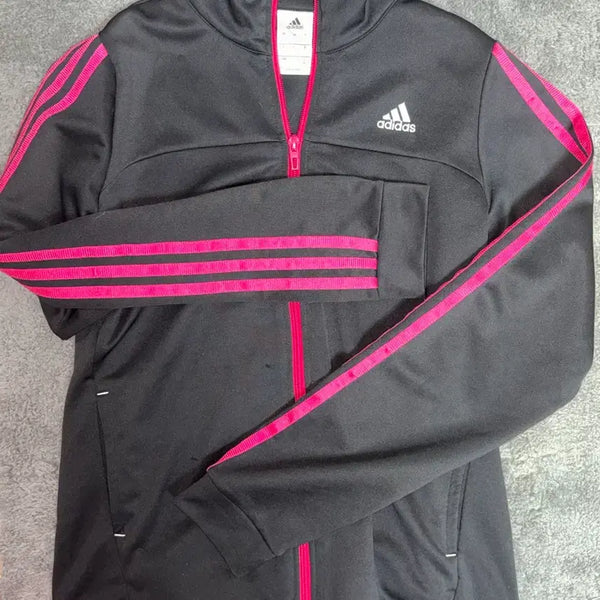 [BUNJANG] Adidas Women's Black & Pink Training Track Jacket Top / 아디다스 블랙&핑크 트레이닝복 아우터 져지 상의