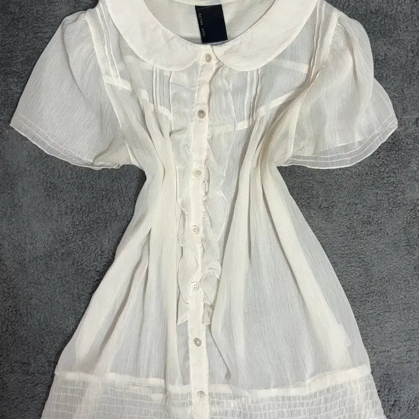 [BUNJANG] Chiffon Short-Sleeve Blouse - Ivory White / 모리걸 레트로걸 쉬폰 데일리 아이보리화이트 반팔 블라우스탑상의