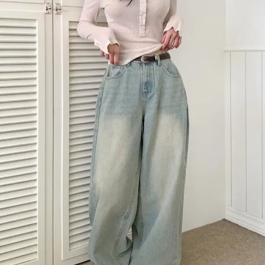 [BUNJANG] Washing Denim Balloon Wide Pants / 에이블리 워싱 청바지 벌룬 데님 와이드 팬츠