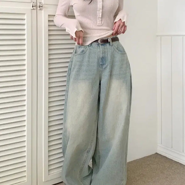 [BUNJANG] Washing Denim Balloon Wide Pants / 에이블리 워싱 청바지 벌룬 데님 와이드 팬츠