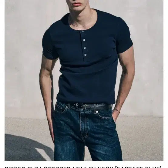 [BUNJANG] Hellet Henley Neck L Navy / 헬렛 헨리넥 L 네이비
