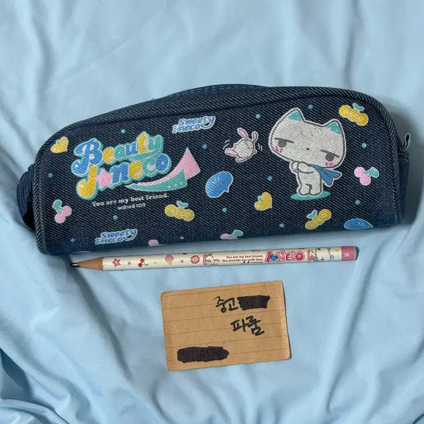 [BUNJANG] Aineko Denim Pencil Case + Pencil Set / 고전문구 아이네꼬 데님 필통 +연필 세트 아이네코 와와일공구 와와109