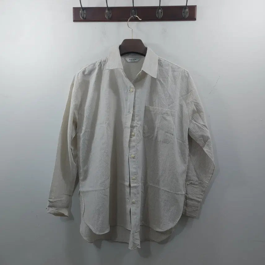 [BUNJANG] F the Mood Women's Beige Stripe Thin Shirt / F 인더무드 여성 베이지 스트라이프 얇은 셔츠