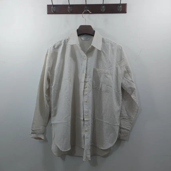 [BUNJANG] F the Mood Women's Beige Stripe Thin Shirt / F 인더무드 여성 베이지 스트라이프 얇은 셔츠