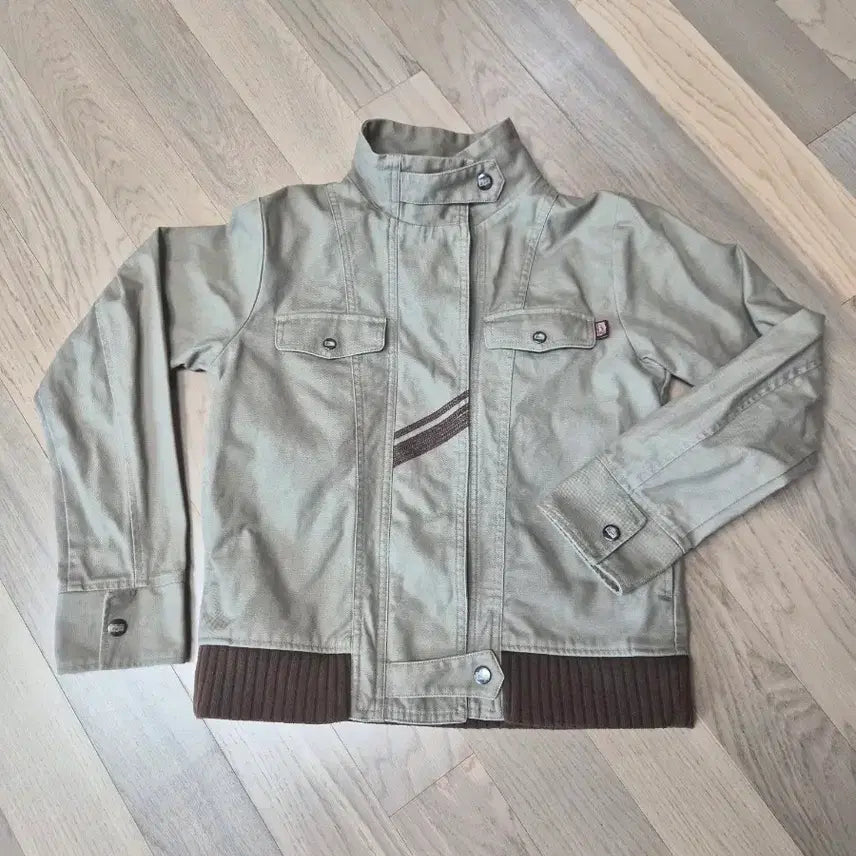 [BUNJANG] Onitsuka Tiger Women's Beige Jacket with Brown Ribbing / 오니츠카타이거  자켓