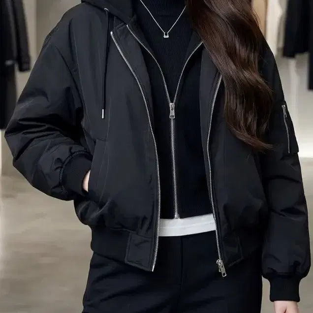 [BUNJANG] Layered Hooded Double Zipper Jumper / 후드 이중 집업 레이어드 점퍼
