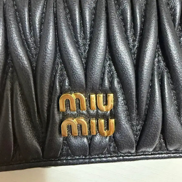 [BUNJANG] Miu Miu Black Leather Bi-fold Wallet with Gold Logo / 미우미우 지갑 팔아요