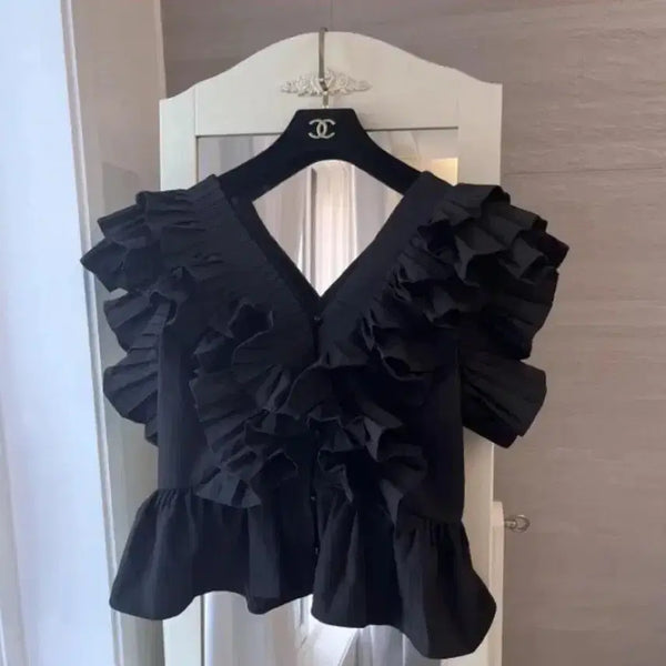 [BUNJANG] De'obe Mimiciel Frill Blouse / 프릴블라우스 드오브 미미씨엘 줄로그 블라우스 수입블라우스