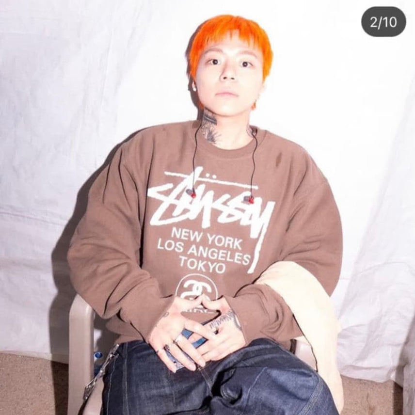 [BUNJANG] Stussy World Tour Crewneck Sweatshirt (Worn by Kid Milli) - Coffee L / 스투시 월드투어 크루넥 맨투맨 (키드밀리 착용)