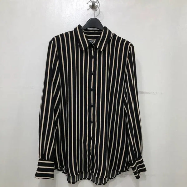 [BUNJANG] SPAO Striped Shirt Black M / 스파오 스트라이프 셔츠 블랙 M