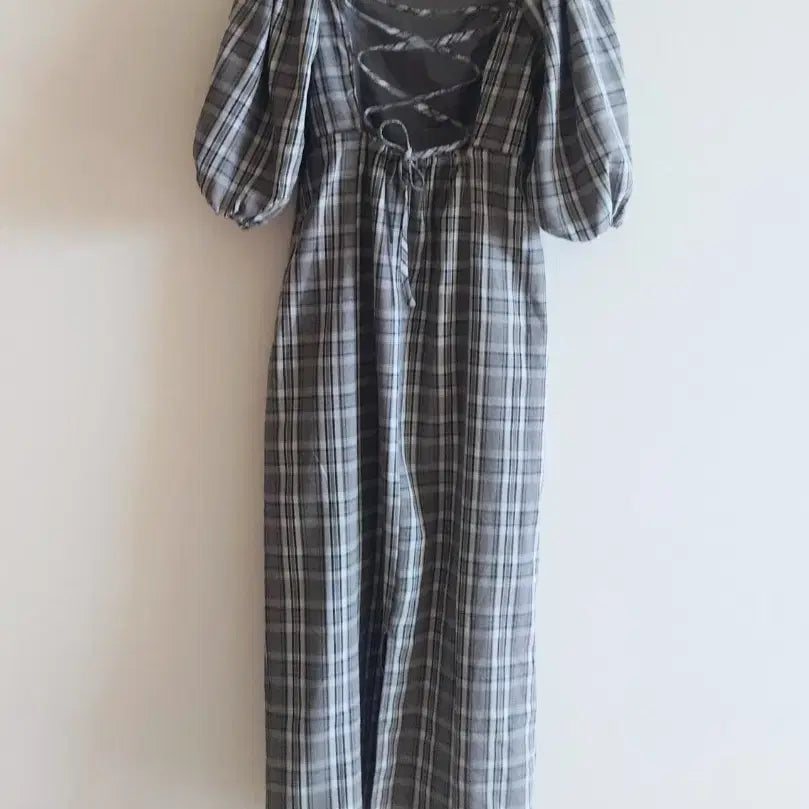 [BUNJANG] Check String Long Dress / 체크 끈 롱원피스