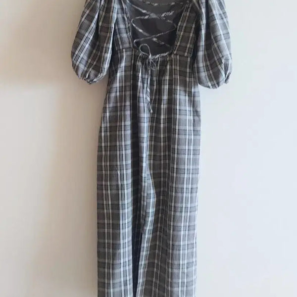 [BUNJANG] Check String Long Dress / 체크 끈 롱원피스