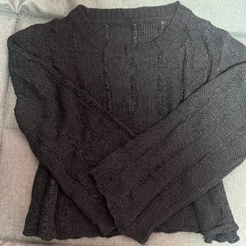 [BUNJANG] Black Cropped See-Through Knit Top / 블랙 크롭 시스루 니트
