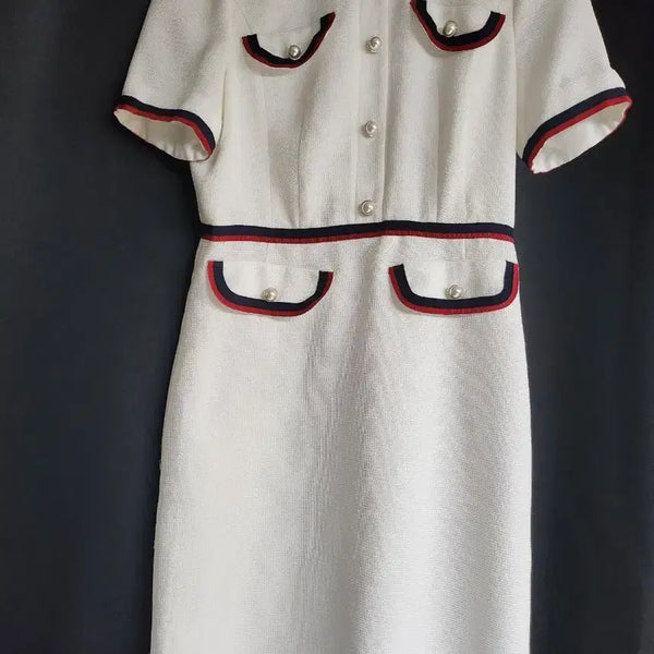 [BUNJANG] LYNN White Tweed Dress Size 55 / 상탄기념으로 오늘만 대박할인가(박음질도 안뜯은 새상품/무료배송) LYNN 화이트 트위드 포인트 원피스 55사이즈
