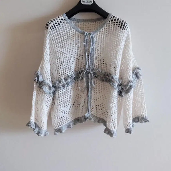 [BUNJANG] Net Knit Ruffle Cardigan / 그물니트 프릴 가디건