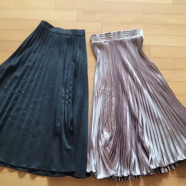 [BUNJANG] Pleated Skirt Black/Beige / 주름 스커트  블랙/베이지