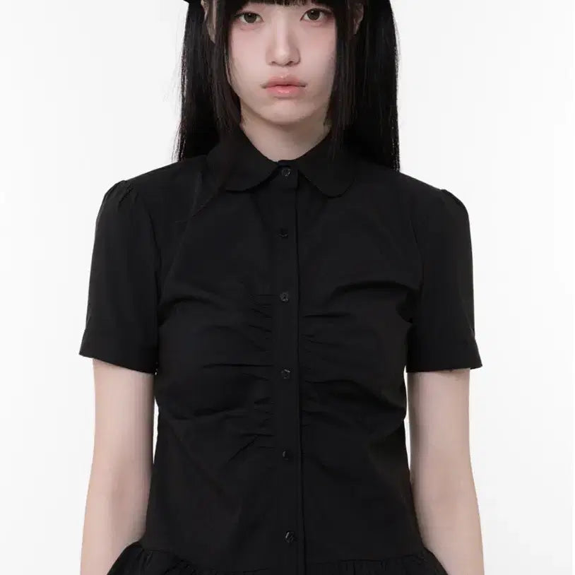 [BUNJANG] N.I.EN Frill Round Collar Short Sleeve Shirt / 나이엔 프릴 라운드 카라 반팔 셔츠