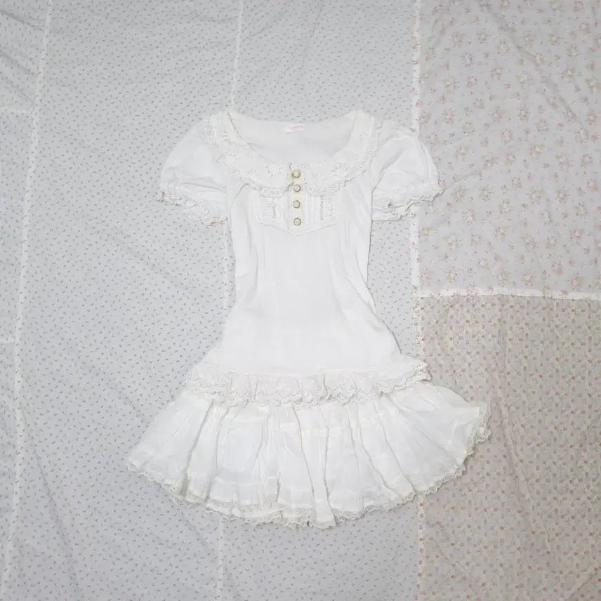 [BUNJANG] Lizlisa White Button Skirt Set / 리즈리사 화이트 버튼 로걀탑 스커트 세트 갸루일브히메갸루 트랄라라