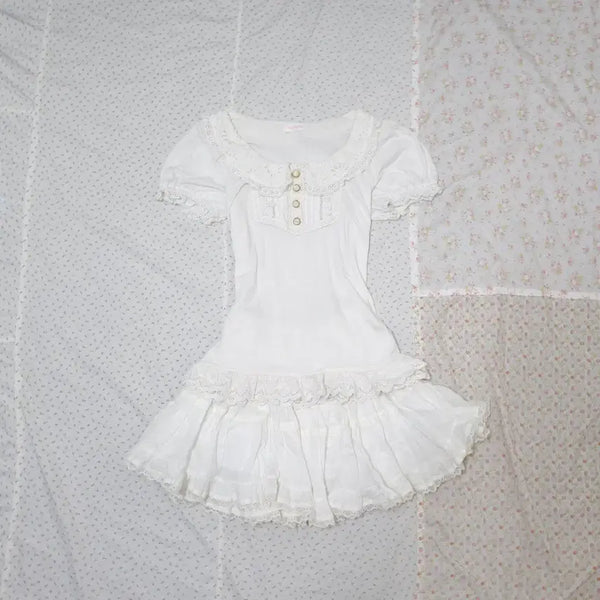[BUNJANG] Lizlisa White Button Skirt Set / 리즈리사 화이트 버튼 로걀탑 스커트 세트 갸루일브히메갸루 트랄라라