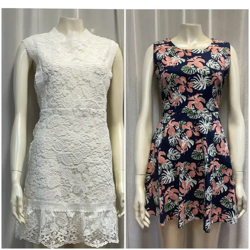 [BUNJANG] White Lace & Floral Print Mini Dresses Bundle / 나인 원피스  (흰색 레이스) / 꽃무늬원피스