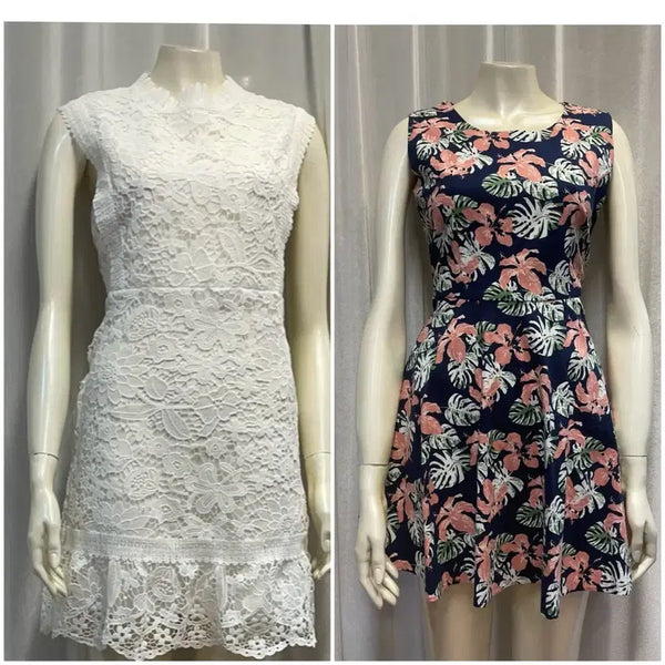 [BUNJANG] White Lace & Floral Print Mini Dresses Bundle / 나인 원피스  (흰색 레이스) / 꽃무늬원피스