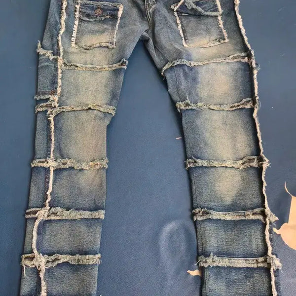 [BUNJANG] Patchwork Distressed Jeans (L Size) / 패치워크 데미지 청바지 L사이즈
