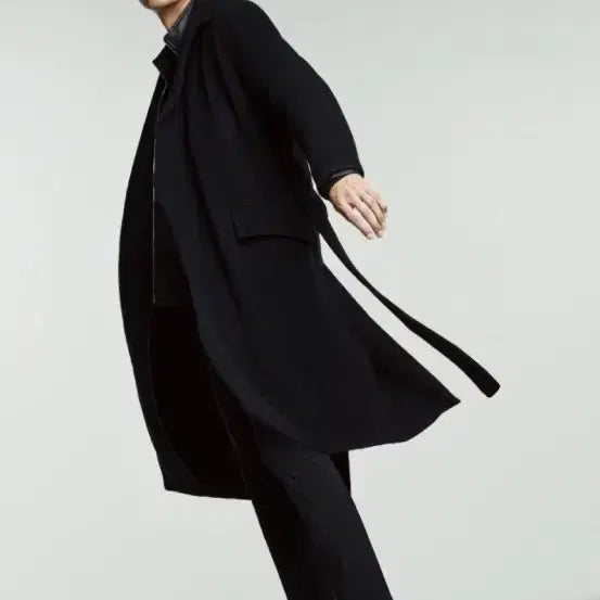 [BUNJANG] Theory Black Wrap Robe Coat / 띠어리 wrap 블랙 로브 코트