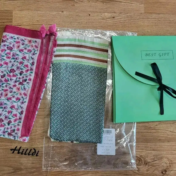 [BUNJANG] Asan Cotton Scarf 2-Set (Pink/Green) - New Summer Headband Petite Set (58x58) / 아사면스카프 2종 세트 핑크/그린 정품 여름두건 헤어쁘띠 세트 새제품 (58X58)