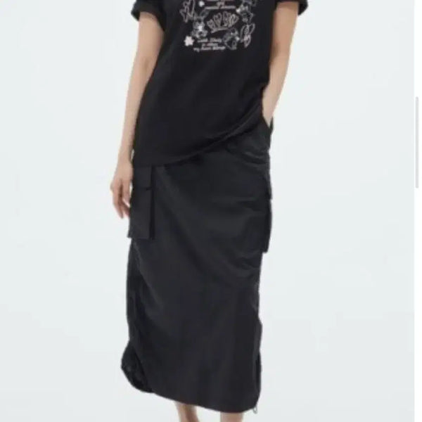[BUNJANG] SPAO Nylon Banding Cargo Long Skirt Black M / 스파오 나일론 밴딩 카고 롱스커트M 블랙