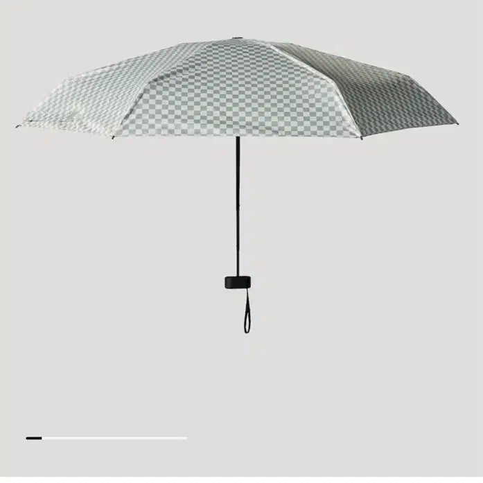 [BUNJANG] Compact 5-Section Automatic Folding Blackout Umbrella with Checkerboard Pattern - Mint / 자주 파우치 납작 5단 암막 우양산 민트 체커보드